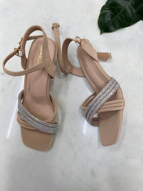 Women Luxury Rhinestone Decor Open Toe Buckle Straps